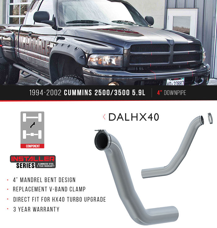 MBRP 1994-2002 Dodge 5.9L Cummins 2500/3500 4in HX40 Turbo Down-Pipe Aluminized Steel - DALHX40 MBRP