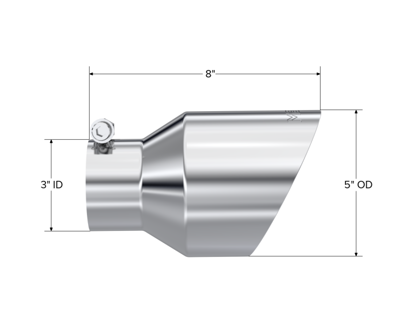 MBRP Universal T304 Stainless Steel Tip 3on ID / 5in OD Out / 8in Length Angle Cut Dual Wall - T5187 MBRP