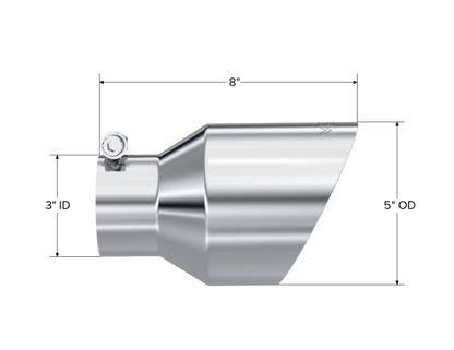 MBRP Universal T304 Stainless Steel Tip 3on ID / 5in OD Out / 8in Length Angle Cut Dual Wall - T5187 MBRP