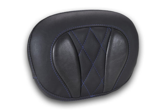 Mustang Deluxe Diamond Touring Sissy Bar Pad Black w/Sky Blue Thread