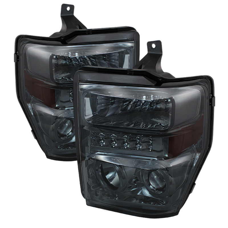 Xtune Ford F250/350/450 Super Duty 08-10 Projector Headlights LED Halo Smoke PRO-JH-FS08-LED-SM SPYDER