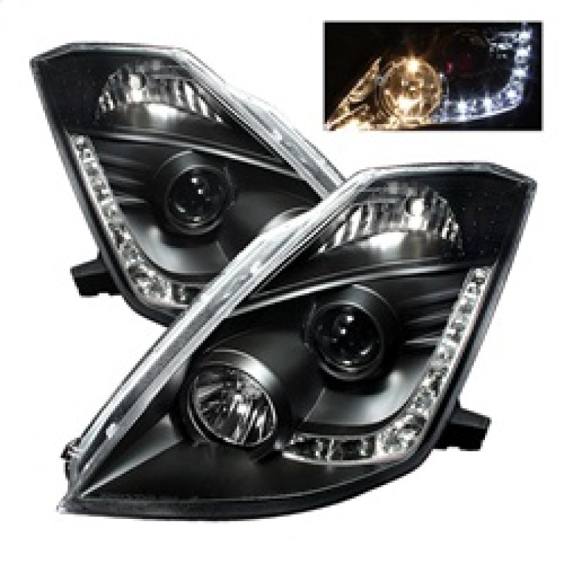 Spyder Nissan 350Z 03-05 Projector Headlights Halogen Model Only - DRL Black PRO-YD-N350Z02-DRL-BK SPYDER