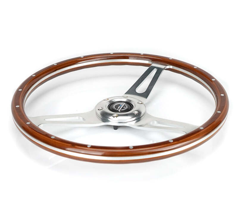 NRG Reinforced Steering Wheel (360mm) Dark Wood Grain w/Chrome 3-Spoke Center - RST-363SL