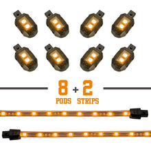 Load image into Gallery viewer, XK Glow Strips Single Color XKGLOW LED Accent Light Motorcycle Kit Amber - 8xPod + 2x8In