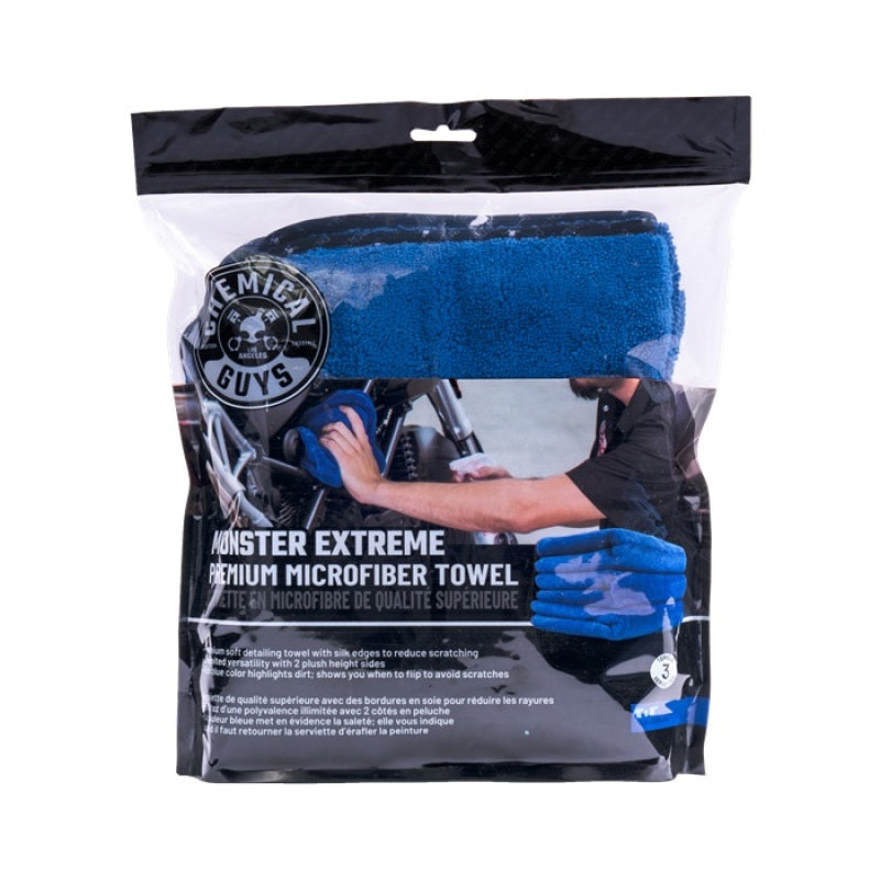 Chemical Guys Monster Extreme Thickness Premium Microfiber Towel - 16in x 16in - Blue - 3 Pack