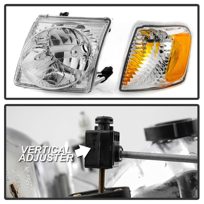 xTune 01-03 Ford Explorer Sport 4pc OEM Style Headlights w/Corners - Chrome (HD-JH-FEXP01-ST-C) SPYDER