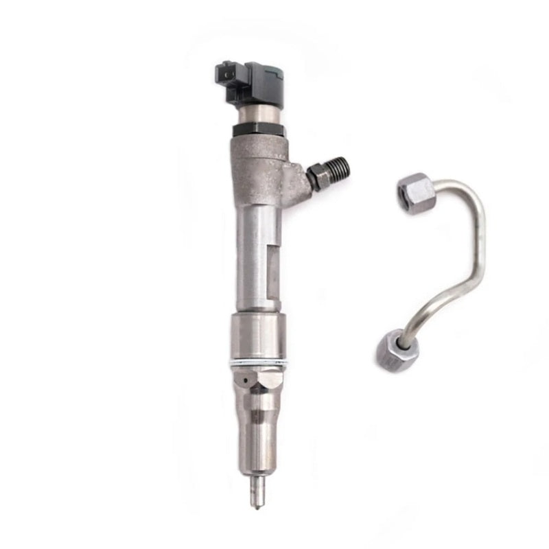 Dynomite Diesel DDPFD64-STK stock remanufactured injector with injector line for 2008-2010 Ford Super Duty 6.4L Power Stroke trucks