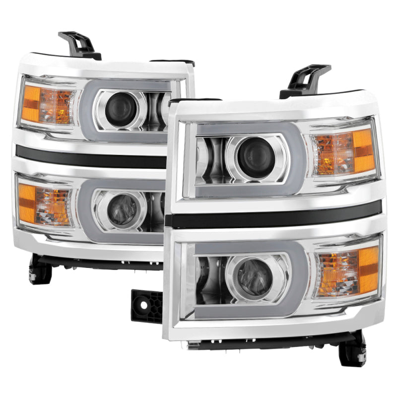 Xtune Chevy Silverado 1500 14-15 Projector Headlights Light Bar Drl Chrome PRO-JH-CS14-LBDRL-C SPYDER