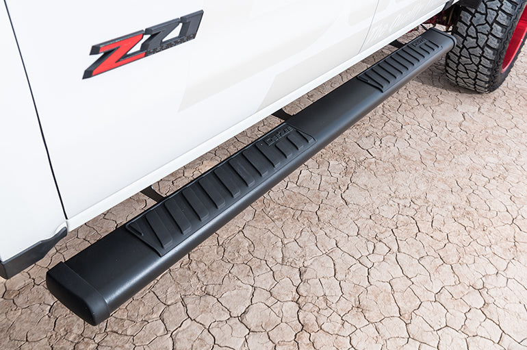 Dee Zee 6-Inch Oval Black Steel Nerf Bars for 1999-2023 Chevrolet, GMC, Dodge, Ford, Ram and Toyota full-size trucks, part DZ 16111