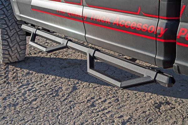Dee Zee Hex Series Textured Black Aluminum Side Steps for 1999-2023 Chevrolet, GMC, Dodge and Ford full-size trucks, part DZ 66311TB