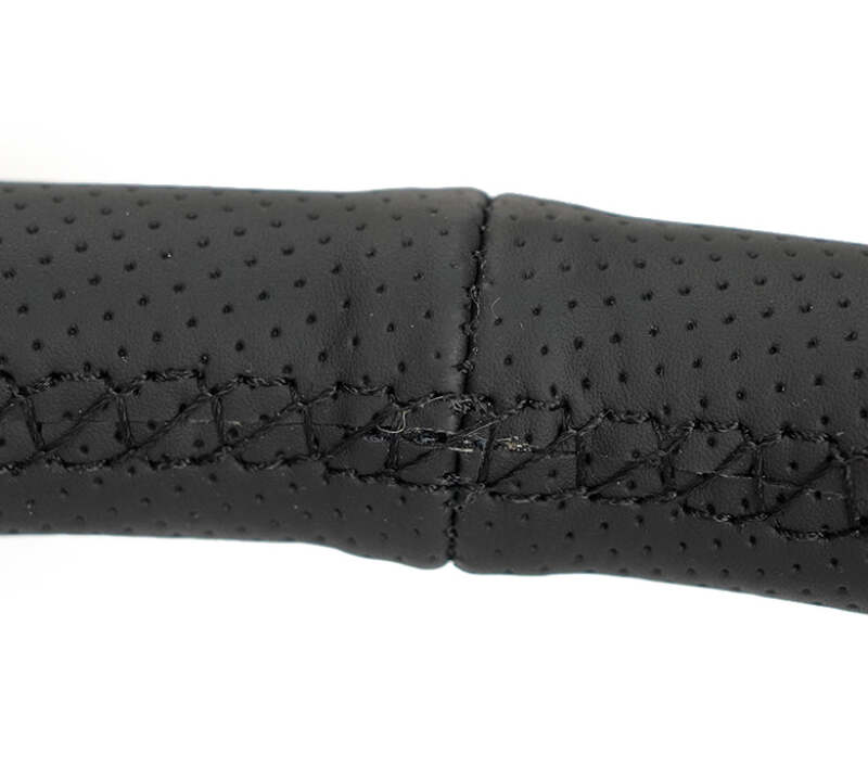 NRG Reinforced Stealth Wheel (380mm) 3 Spoke Center 1in Deep Dish - Perforated Leather Black Stitch - RST-380-STL-B