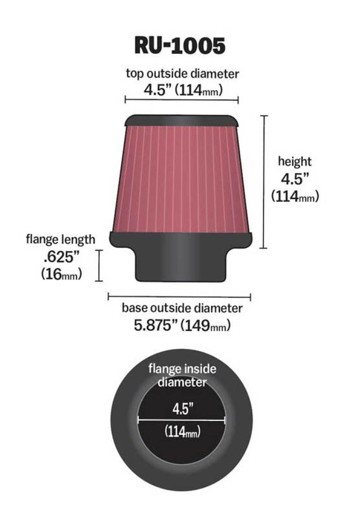 K&N Filter Universal X Stream Clamp-On 4-1/2in Flange 5-7/8in Base 4-1/2in Top 4-1/2in Height