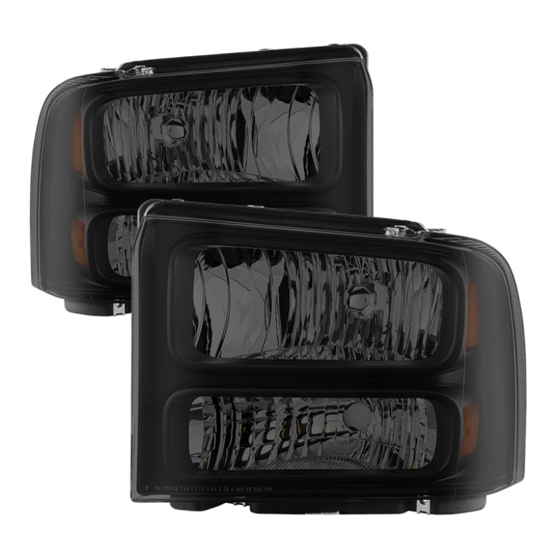 Xtune Ford F250 F350 F450 Superduty Excursion 99-04 Headlights Black Smoked HD-JH-FF25099-HA-BSM SPYDER