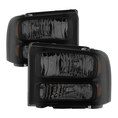 Xtune Ford F250 F350 F450 Superduty Excursion 99-04 Headlights Black Smoked HD-JH-FF25099-HA-BSM SPYDER
