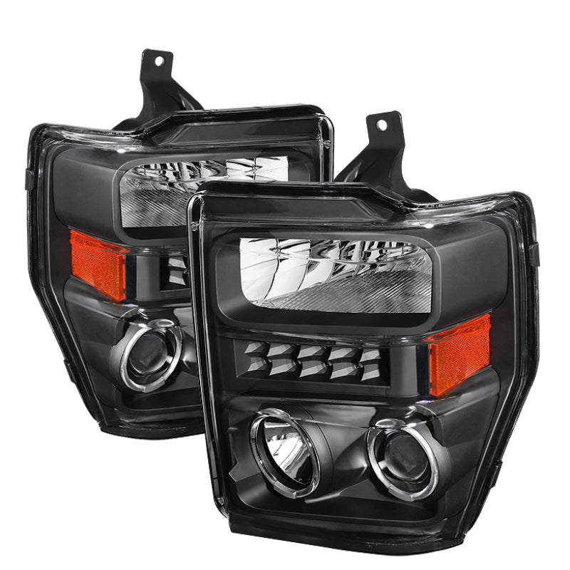 Xtune Ford F250/350/450 Super Duty 08-10 Projector Headlights LED Halo Black PRO-JH-FS08-LED-BK SPYDER