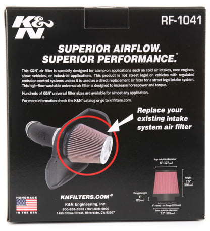 K&N Round Tapered Universal Air Filter 6 inch Flange 7 1/2 inch Base 5 inch Top 7 1/2 inch Height K&N Engineering