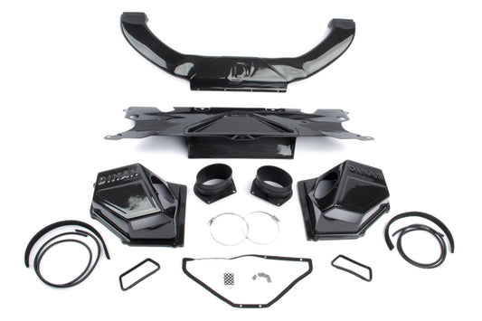Dinan D760-0049 carbon fiber cold air intake for 2018-2023 BMW F90 M5 with sealed dual airboxes and center wishbone inlet
