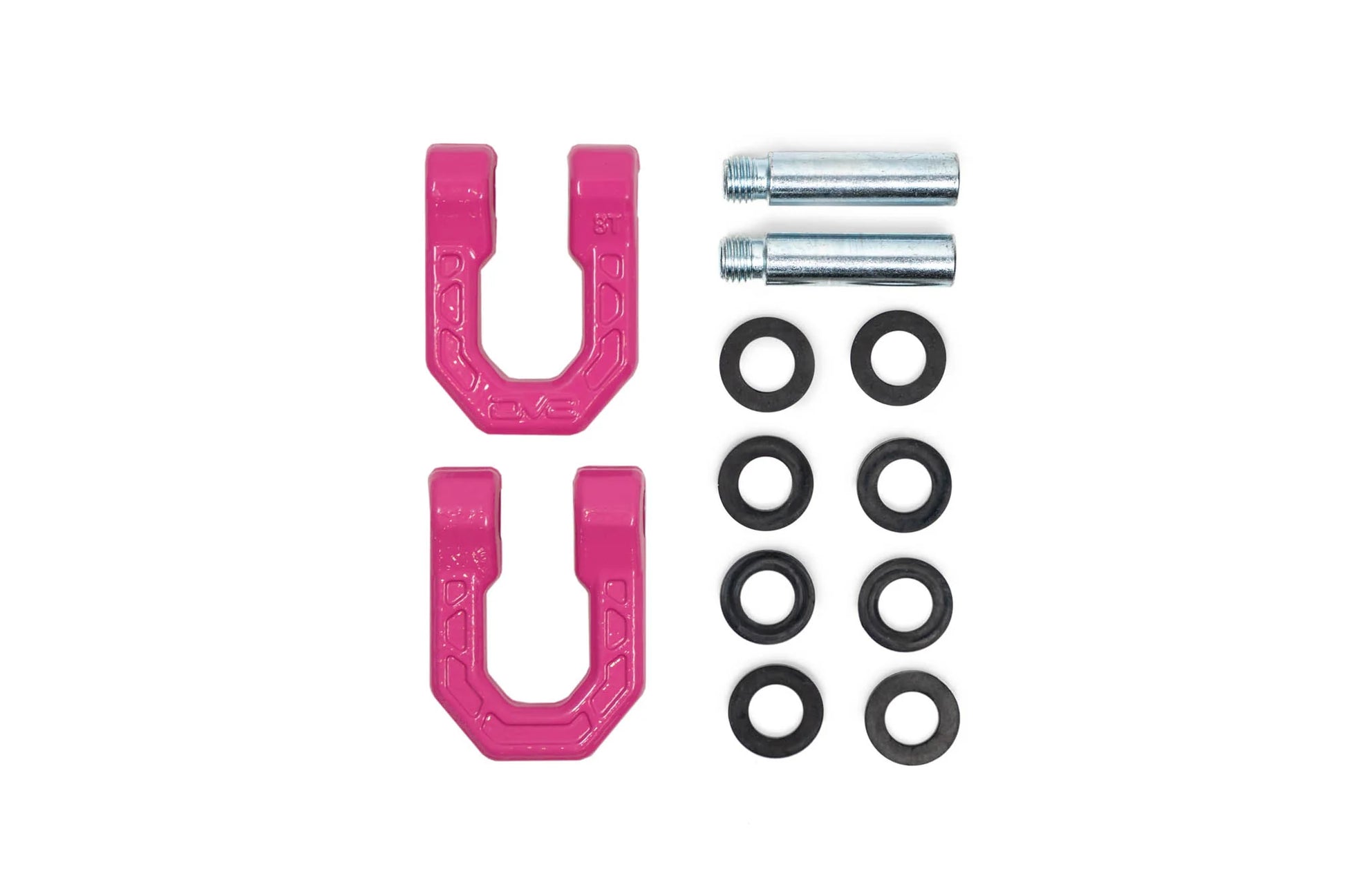 DV8 Offroad UNSK-01PK Elite Series pink 3/4 inch D-ring shackles pair with isolators
