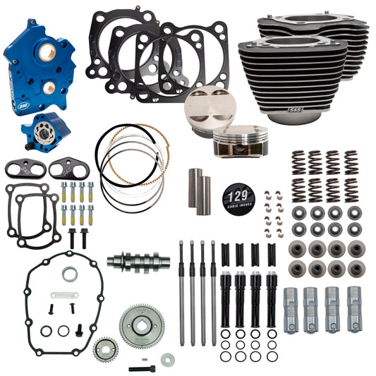 S&S Cycle 2017+ M8 129in Power Pack w/ Blk Pushrod Tubes & Gear Drive Cam - Blk w/ HL - Incl. VVT