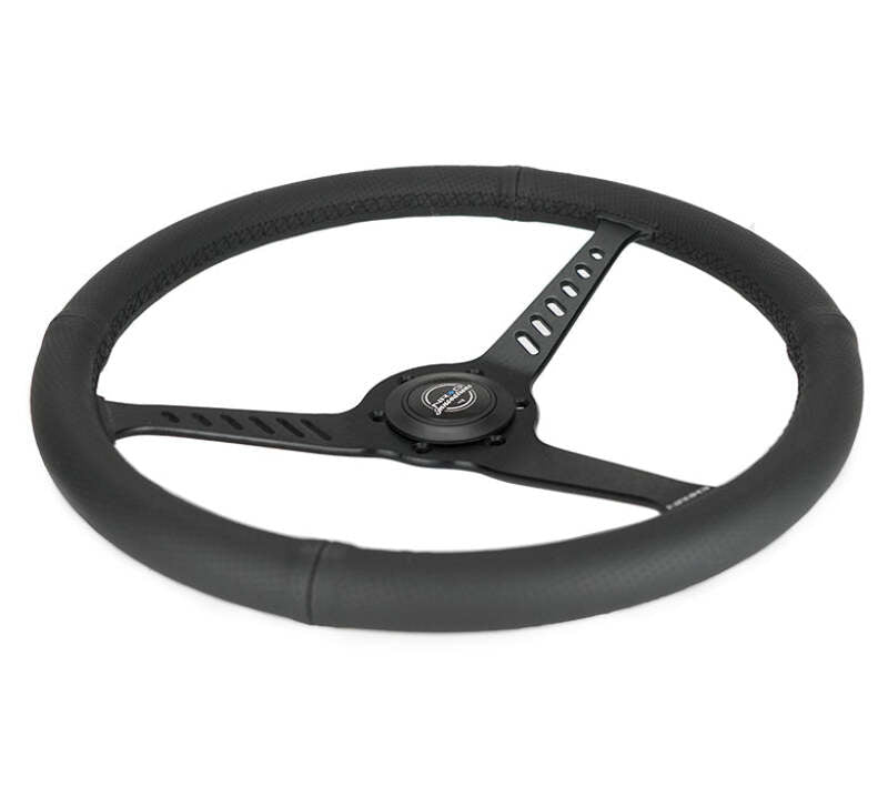 NRG Reinforced Stealth Wheel (380mm) 3 Spoke Center 1in Deep Dish - Perforated Leather Black Stitch - RST-380-STL-B