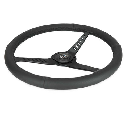 NRG Reinforced Stealth Wheel (380mm) 3 Spoke Center 1in Deep Dish - Perforated Leather Black Stitch - RST-380-STL-B