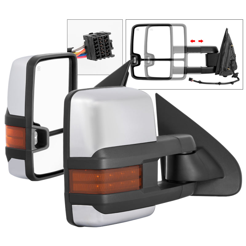 xTune Chevy Silverado 14-16 Heated Amber LED Signal Mirror Chrome MIR-CSIL14S-G3C-PWH-AM-SET SPYDER