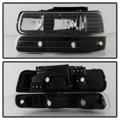 Xtune Chevy TahOE 00-06 Amber Crystal Headlights w/ Bumper Lights Black HD-JH-CSIL99-SET-AM-BK SPYDER