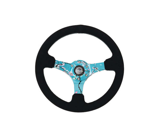 NRG Innovations 350mm Reinforced Solid-Spoke Steering Wheel - Suede - Blossom Floral - Blossom Floral Hydro-Dipped Spokes – RST-036BLOSSOM-S