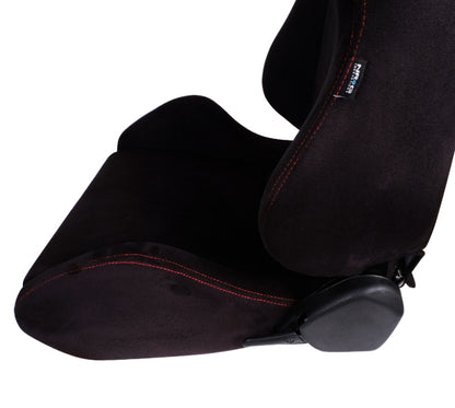 NRG Sport Seats (Pair) Type-R Suede w/NRG Logo - Black w/Red Stitching - RSC-220L/R