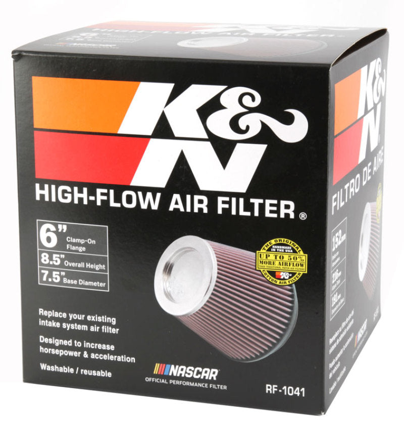 K&N Round Tapered Universal Air Filter 6 inch Flange 7 1/2 inch Base 5 inch Top 7 1/2 inch Height K&N Engineering