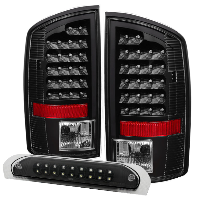 Xtune Dodge Ram 07-08 1500 LED Tail Lights w/ LED 3rd Brake Lamps- Black ALT-JH-DR07-LED-SET-BK SPYDER