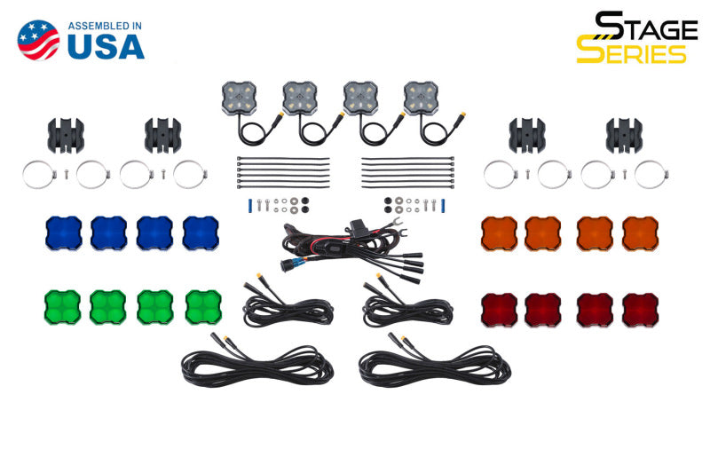 Diode Dynamics Stage Series SXS Rock Light Installer Kit, RGBW M8 w/Controller (4-pack) Diode Dynamics