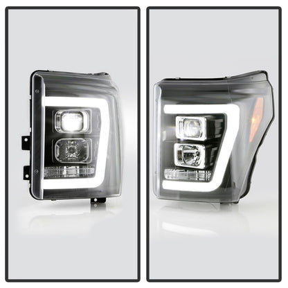 Spyder Ford F250/350/450 11-16 V2 High-Power LED Headlights-White Light Bar-Black PRO-YD-FS11V2PL-BK SPYDER