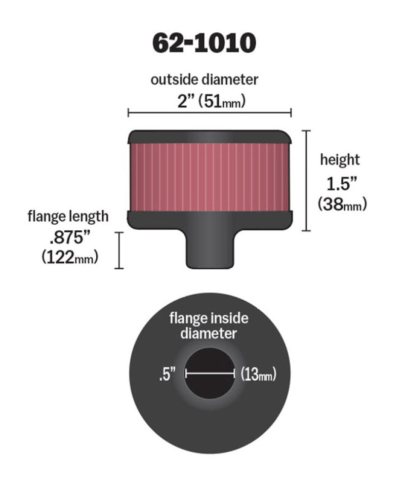 K&N Steel Base Crankcase Vent Filter .5in Vent OD x 2in OD x 1.5in Height K&N Engineering