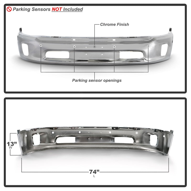 Spyder Dodge Ram 1500 14-18 Bottom w/Sensor w/Fog Light Hole Front Bumper - Chrome (OEM 68160857AA) SPYDER