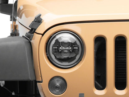 Raxiom 07-18 Jeep Warngler Axial Series 7-Inch LED Headlights w DRL/ Black Housing - Clear Lens