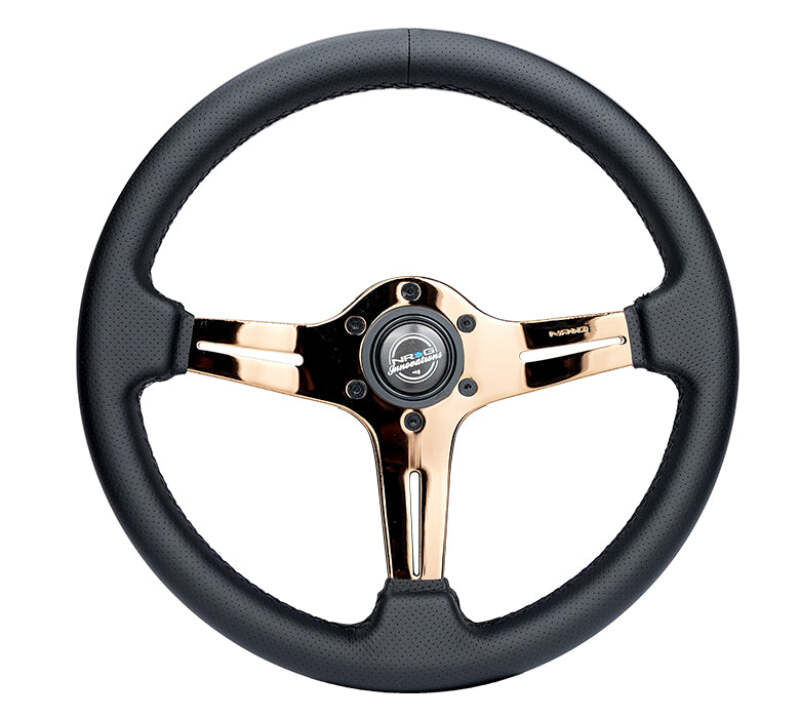 NRG Light Weight Gaming Steering Wheel - Blitz 350mm 3 Rose Gold Spokes Slits - Leather - No Dish - ST-018RG-PR