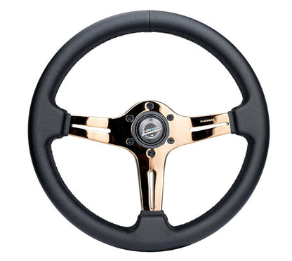 NRG Light Weight Gaming Steering Wheel - Blitz 350mm 3 Rose Gold Spokes Slits - Leather - No Dish - ST-018RG-PR