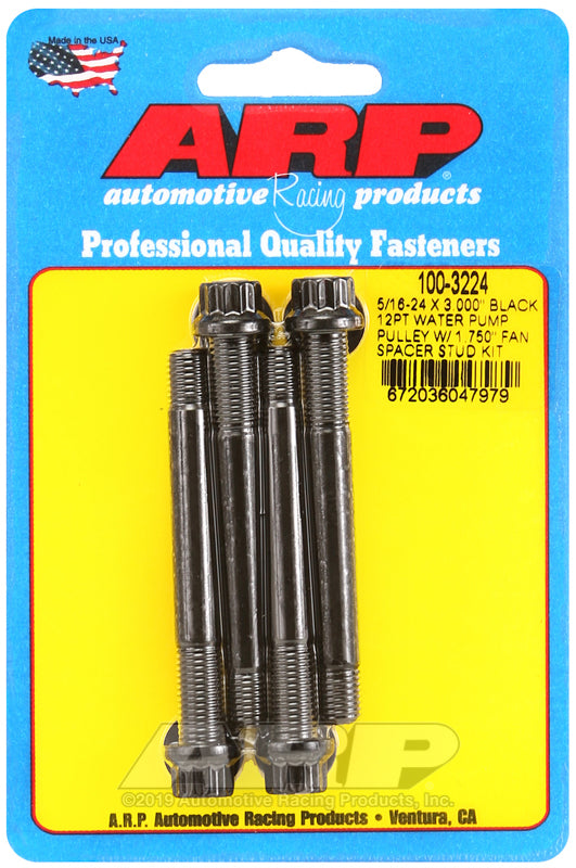 ARP 5/16-24 X 3.000 black 12pt water pump pulley w/ 1.750in fan spacer stud kit