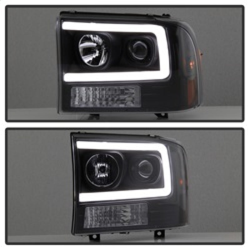 Spyder 99-04 Ford F250 Super Duty Projector Headlights - Light Bar - Black PRO-YD-FF25099V2-LB-BK SPYDER