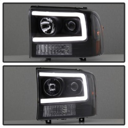 Spyder 99-04 Ford F250 Super Duty Projector Headlights - Light Bar - Black PRO-YD-FF25099V2-LB-BK SPYDER