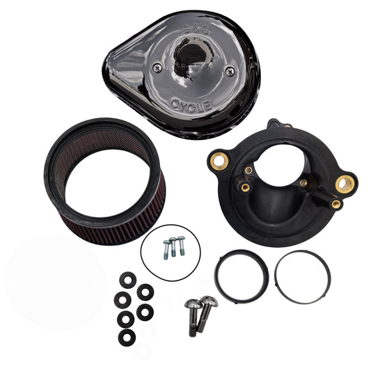 S&S Cycle M8 Gen 2 Models Stealth Air Cleaner Kit w/ 1in Filter Teardrop 58/64/68mm TB - Lava Chrome
