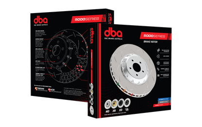 DBA 04-07 STi/2017 BRZ w/Perf. Pkg. 10 Hole Front Drilled/Slotted 5000 Series 2 Pc Rotor w/Gold Hat