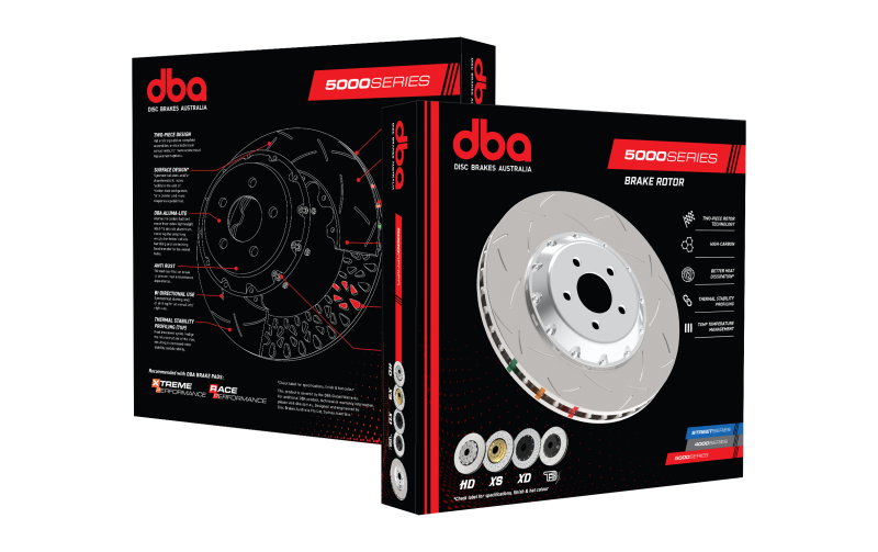 DBA 2010+ Camaro V8 SS Front Drilled & Slotted 5000 Series 2 Piece Rotor Assembled w/ Black Hat