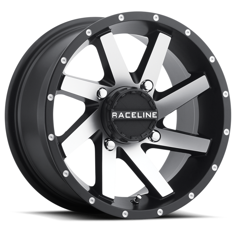 Raceline A82M Twist 14x7in / 4x110 BP / 10mm Offset / 83.8mm Bore - Black & Machined Wheel