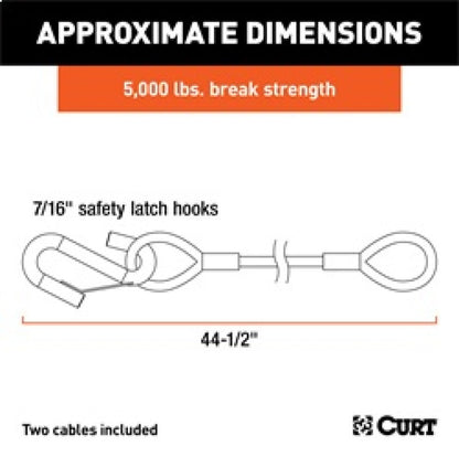 RockJock Curt Towing Safety Cable Kit 44 1/2in Long w/ 2 Snap Hooks 5000lbs 2-Pack RockJock