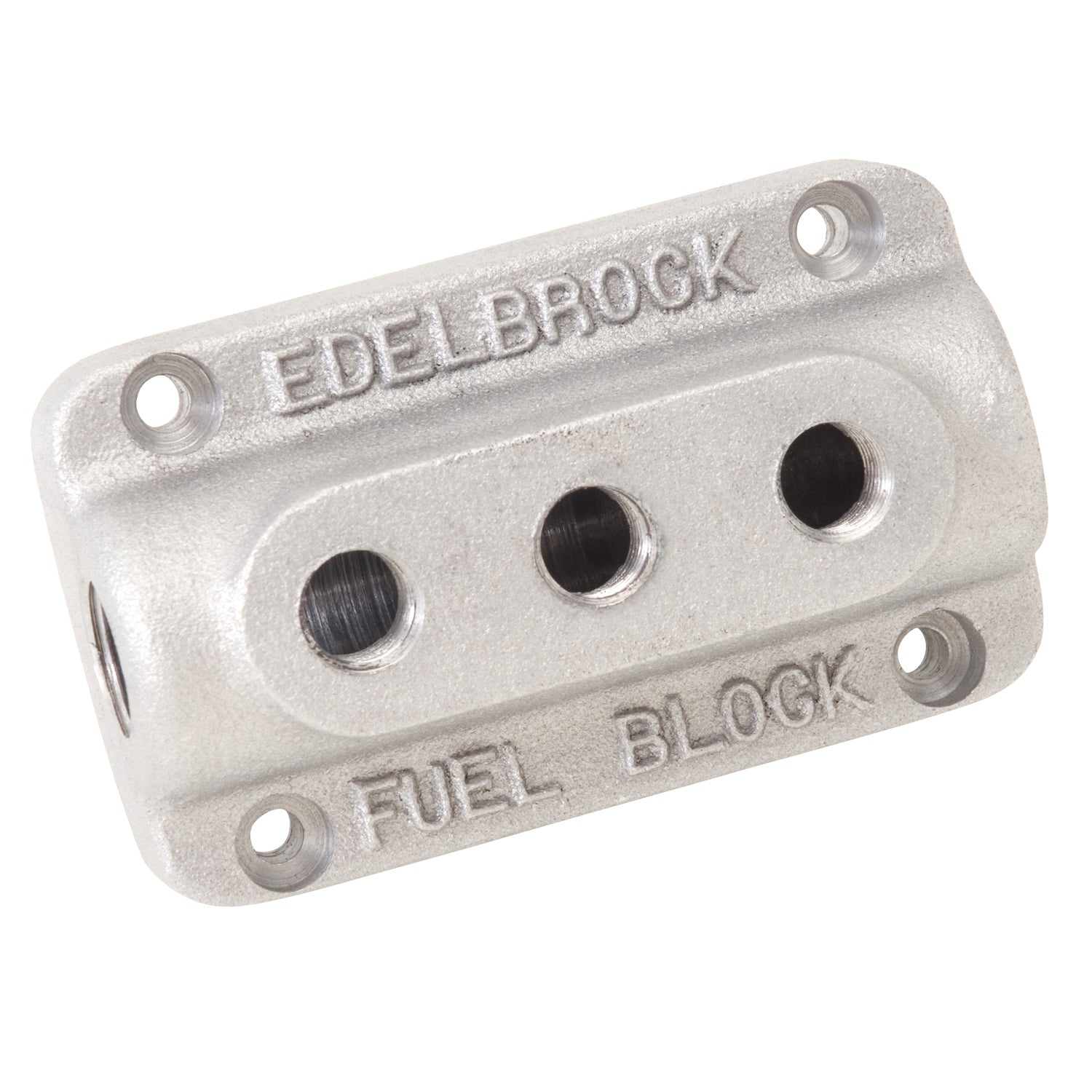 Edelbrock 1285 vintage satin aluminum triple outlet fuel block kit