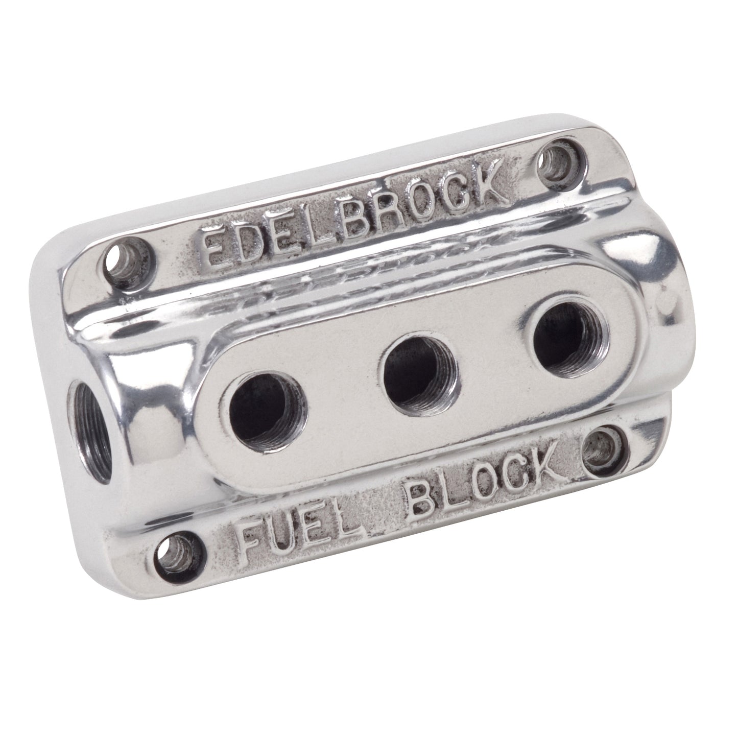 Edelbrock 12851 polished aluminum triple outlet fuel block kit