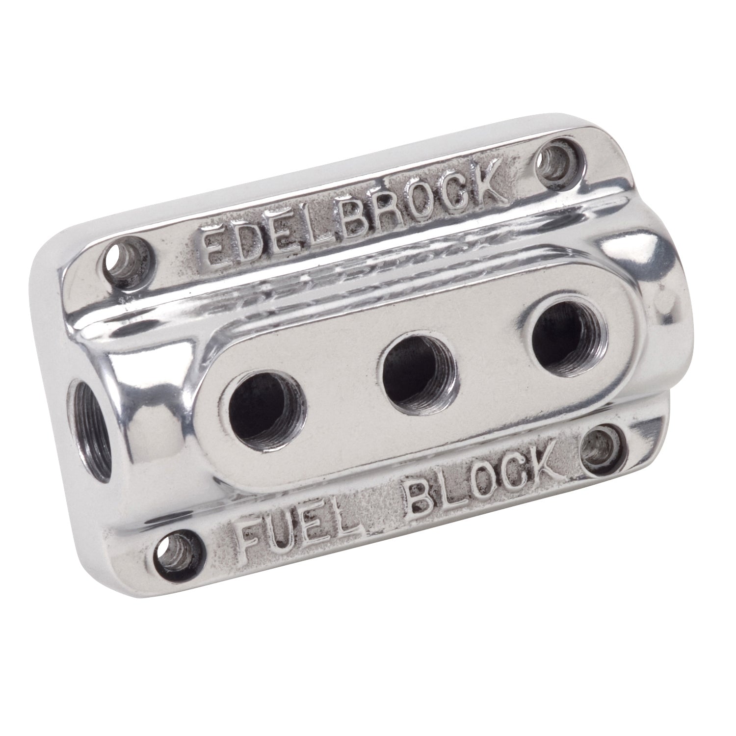 Edelbrock 12851 polished aluminum triple outlet fuel block kit