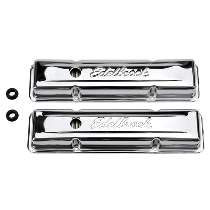 Edelbrock 4449 Signature Series chrome valve covers small block Chevy 262-400